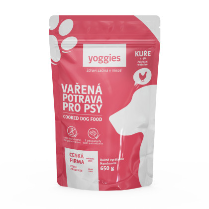 650g Yoggies Vařená potrava pro psy – kuřecí maso s rýží