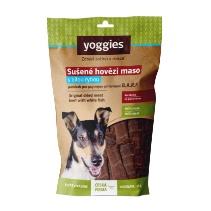 Sušené proužky hovězího masa s rybou Yoggies 45g